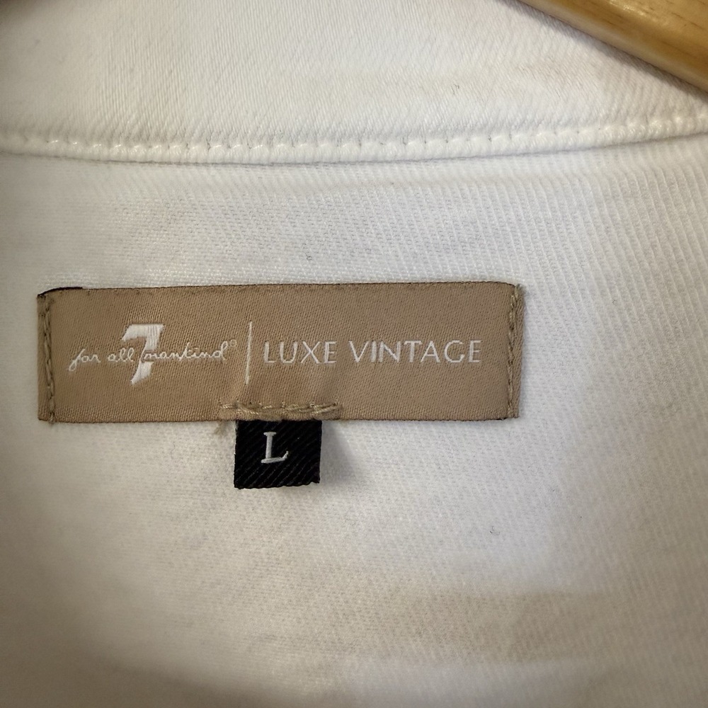 Vintage 7 FOR‎ ALL MANKIND Luxe Denim Trucker Jacket White Women Sz Large - Picture 5 of 6